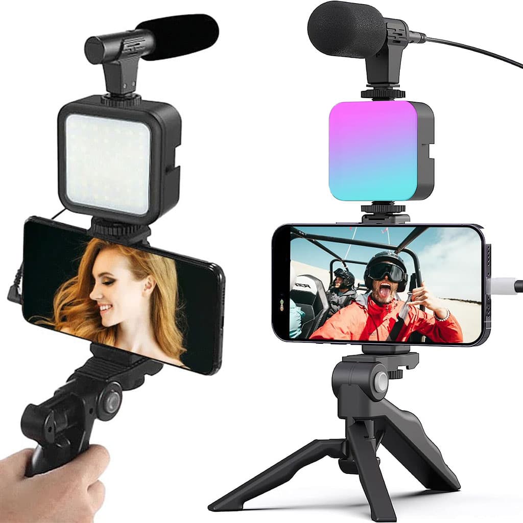 Kit de Vlogging pour smartphone et appareil photo avec microphone et LED RGB - Électronique - صورة 1