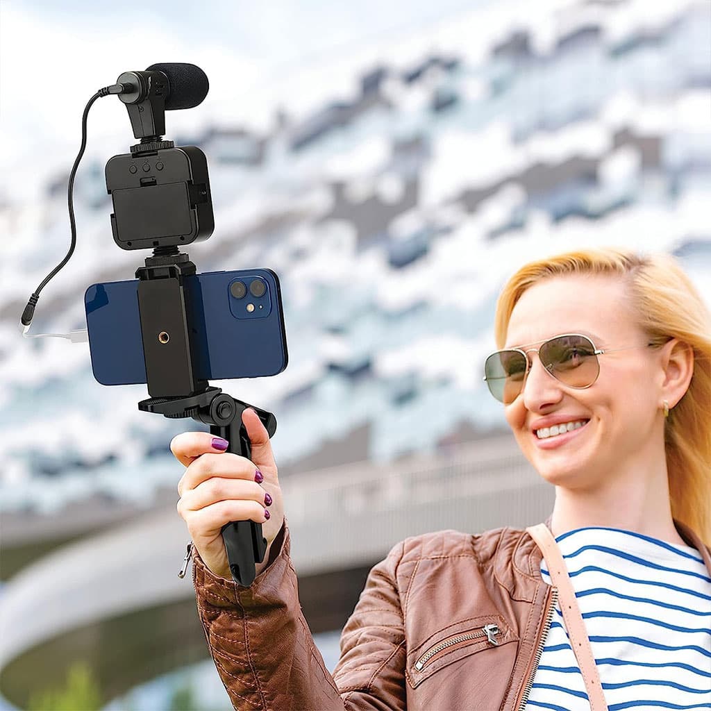Kit de Vlogging pour smartphone et appareil photo avec microphone et LED RGB - Électronique - صورة 2