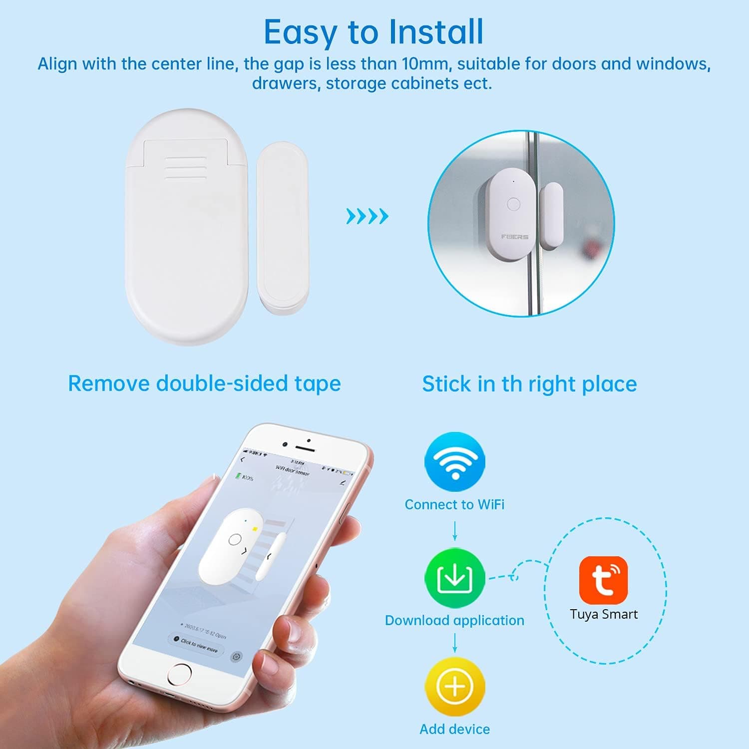 Détecteur de porte et fenêtre WiFi avec alarme capteur magnétique - مستشعر الأبواب والنوافذ الذكي - Électronique - صورة 7