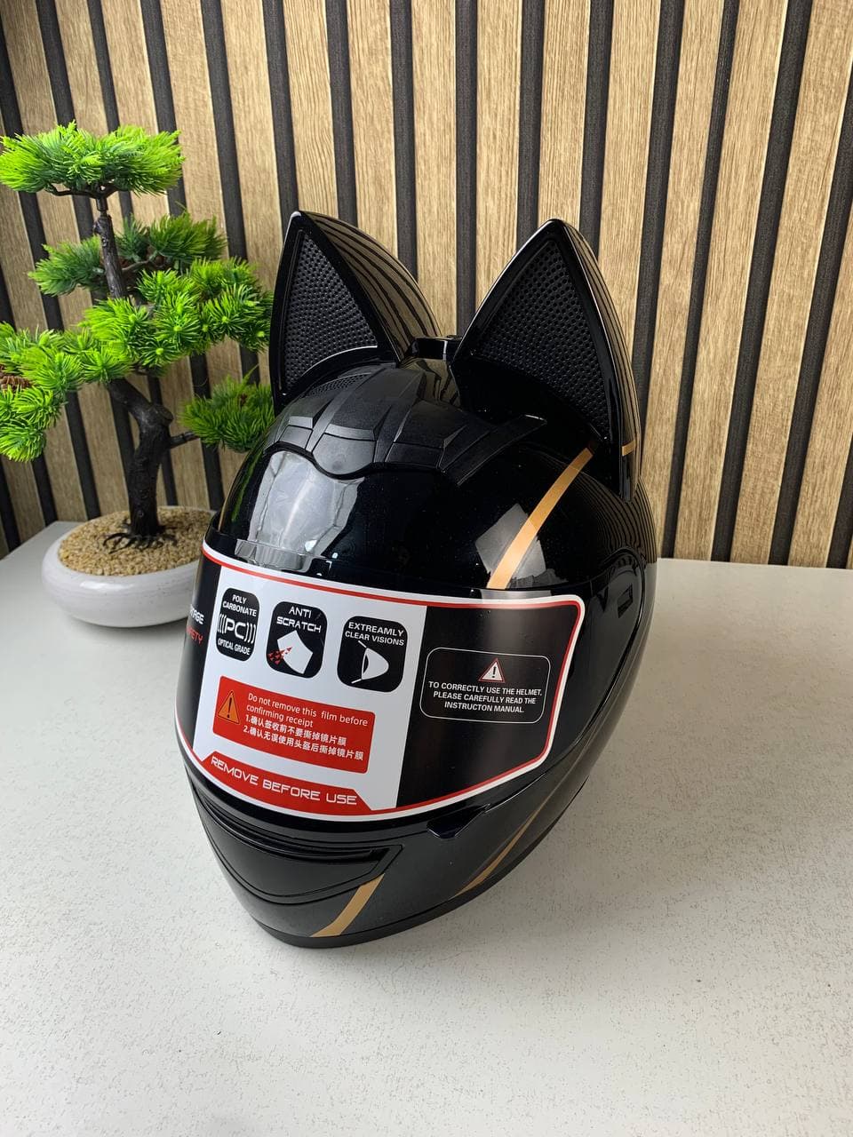Casque de moto pour femme et fille avec oreilles de chat - خوذة احترافية للنساء - Accessoires Auto/Moto - صورة حقيقية 12
