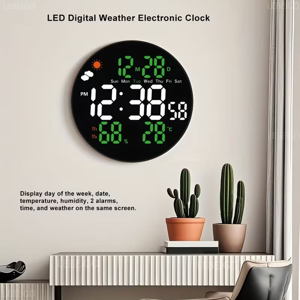Horloge murale ronde avec télécommande et grand écran LED numérique DS-3853L - ساعة حائط دائرية تعمل بجهاز تحكم عن بعد مزودة بإضاءة رقمية - Électronique - صورة 3
