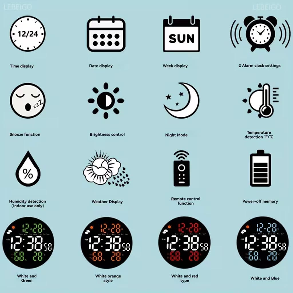 Horloge murale ronde avec télécommande et grand écran LED numérique DS-3853L - ساعة حائط دائرية تعمل بجهاز تحكم عن بعد مزودة بإضاءة رقمية - Électronique - صورة 8