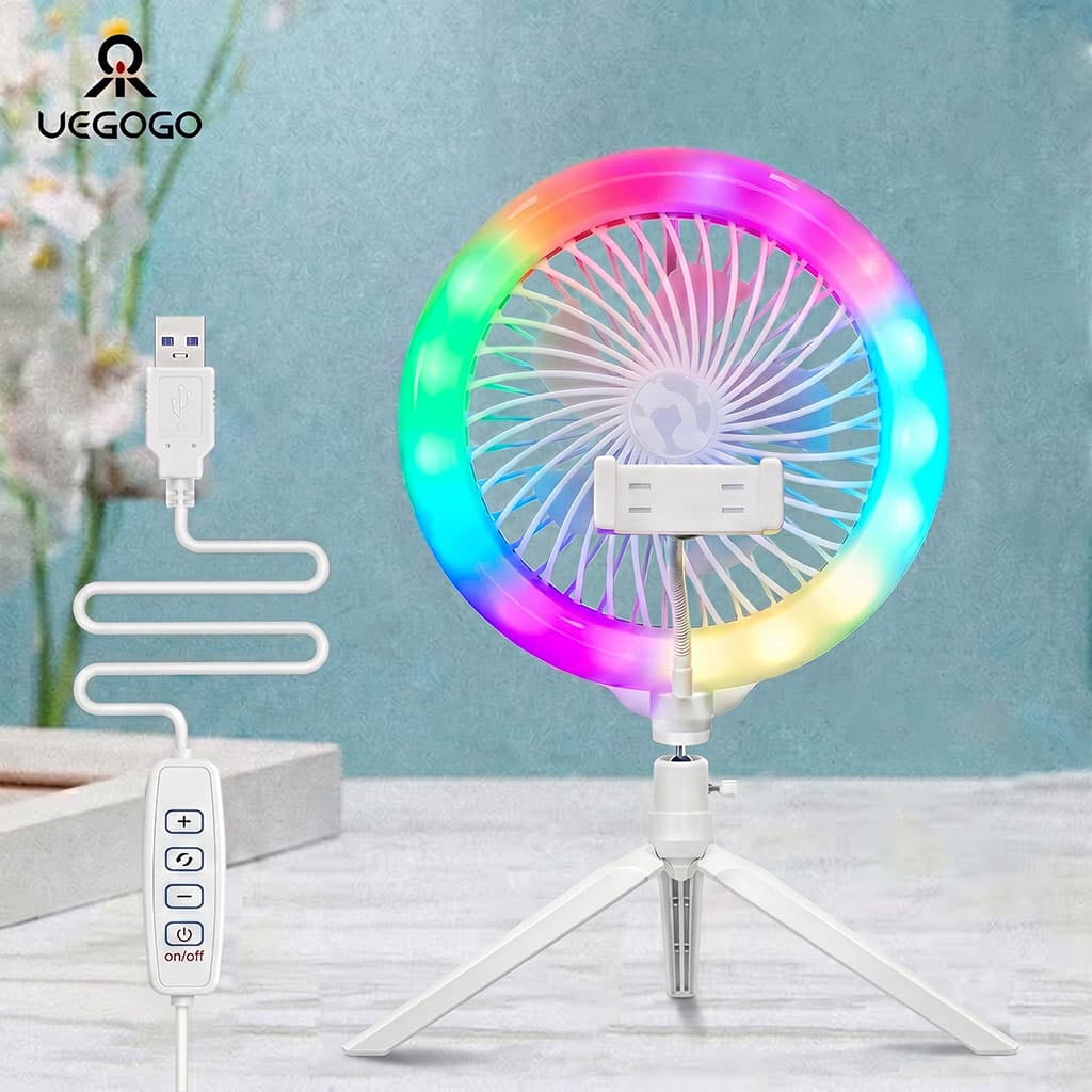 Anneau Lumineux LED RGB et Ventilateur avec Support Flexible - مصباح حلقة للتصوير الاحترافي مع مروحة - صورة 1