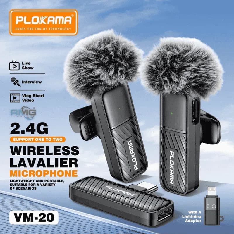 Microphone cravate sans fil Plokama VM-20 2,4 GHz - ارتقِ بصوتك إلى المستوى الاحترافي مع ميكروفون اللاسلكي المزدوج - Électronique - صورة 3
