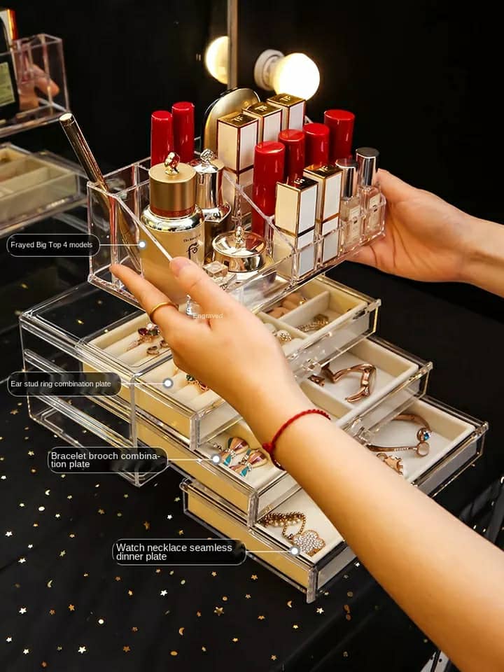 Boîte de rangement de maquillage acrylique avec 3 tiroirs - Soins et Beauté - صورة 4