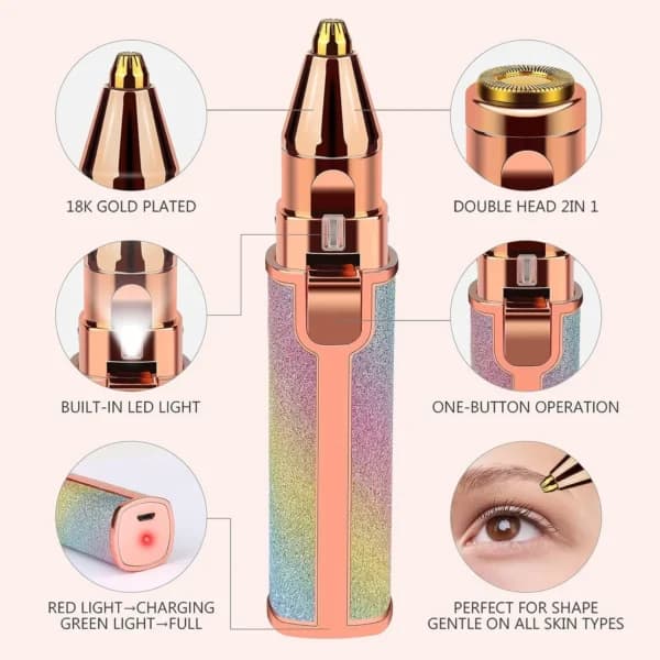 Rasoir électrique 2 en 1 pour femmes Rechargeable épilateur Facial sans douleur - Soins et Beauté - صورة 3