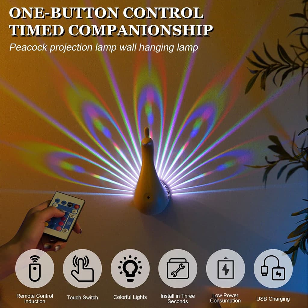 Applique murale en forme de paon 7 réglages de couleur avec télécommande – مصباح ديكور على شكل طائر الطاوس — صورة 2