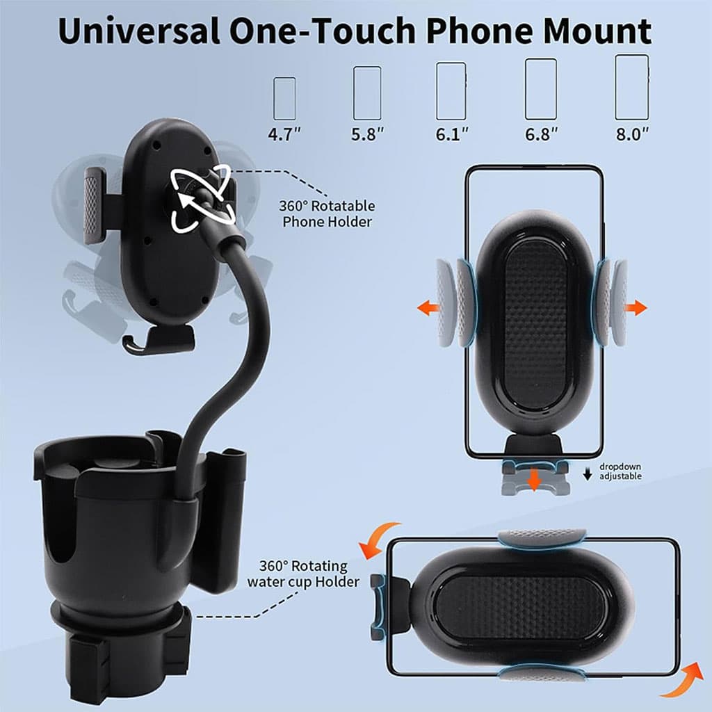 Support de téléphone pour voiture avec porte-gobelet rotation à 360° - حامل هواتف وأكواب في السيارة — صورة 6
