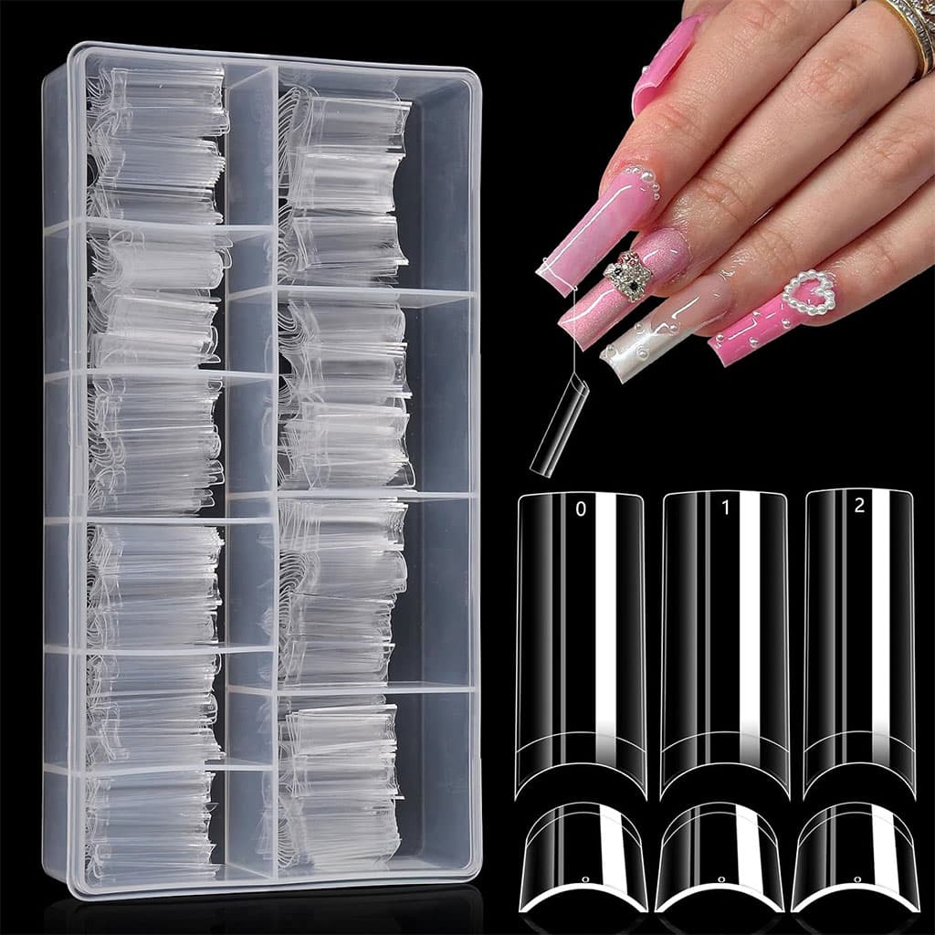 100PCS faux ongles carrés transparents professionnels en acrylique – طقم أظافر صناعية — صورة 1