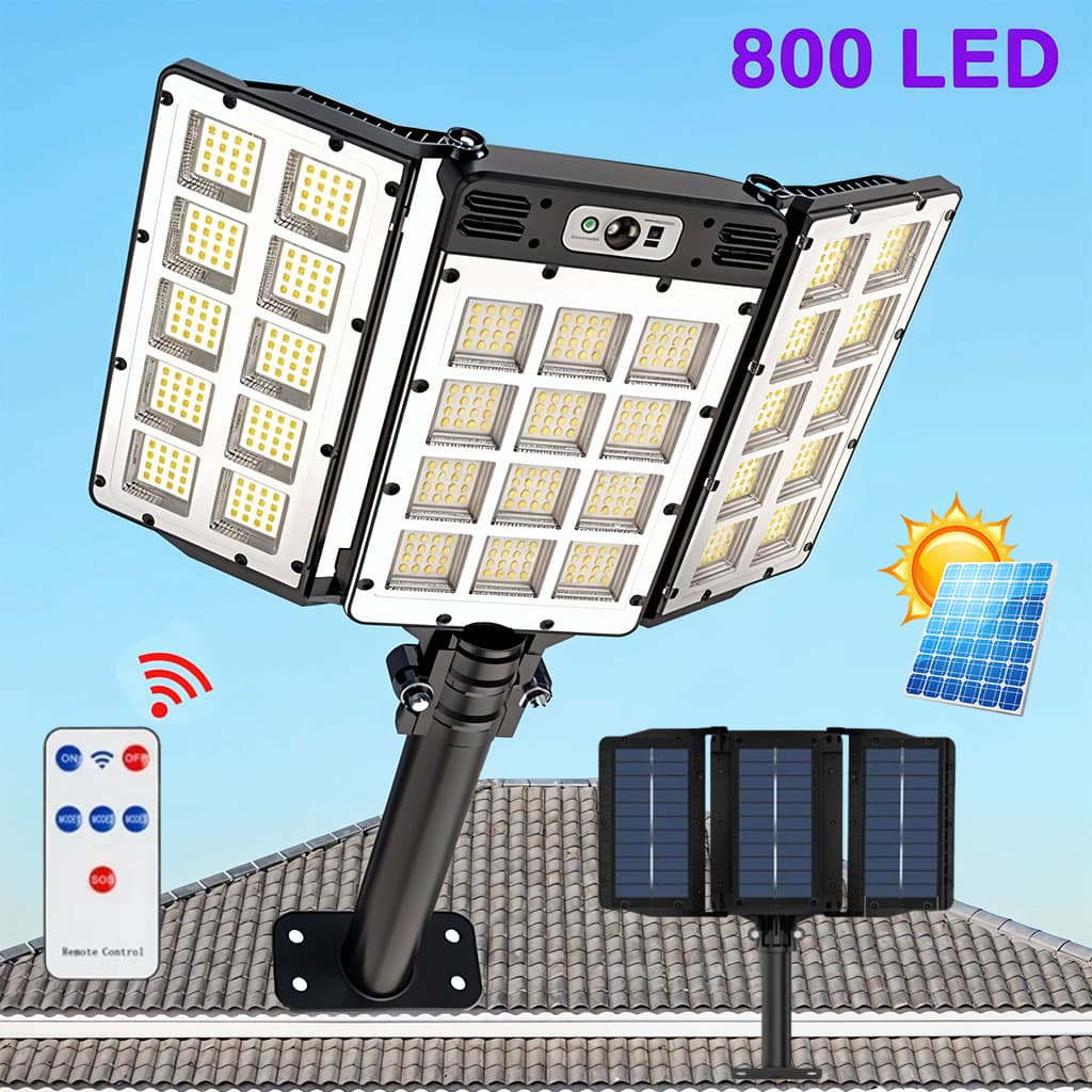 Lampes Solaires Extérieure Super lumineuse avec 3 Panneaux 800LED et Télécommande – مصباح خارجي بالطاقة الشمسية مع يد تحكم — صورة 1