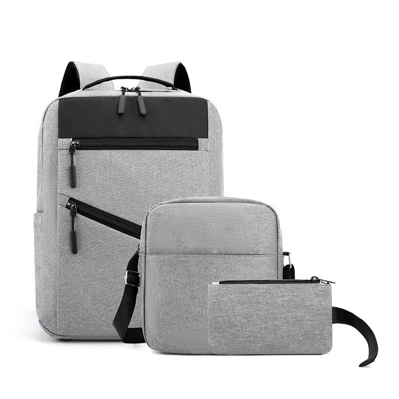 Sac à dos homme avec sac bandoulière et trousse 3en1 gris 127772-5 – محفظة ظهر رجالية 3 قطع رمادي — صورة 1