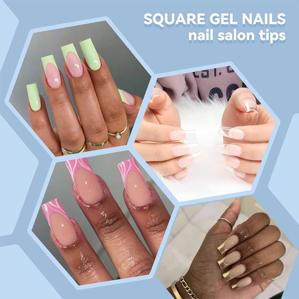 100PCS faux ongles carrés transparents professionnels en acrylique – طقم أظافر صناعية — صورة 2