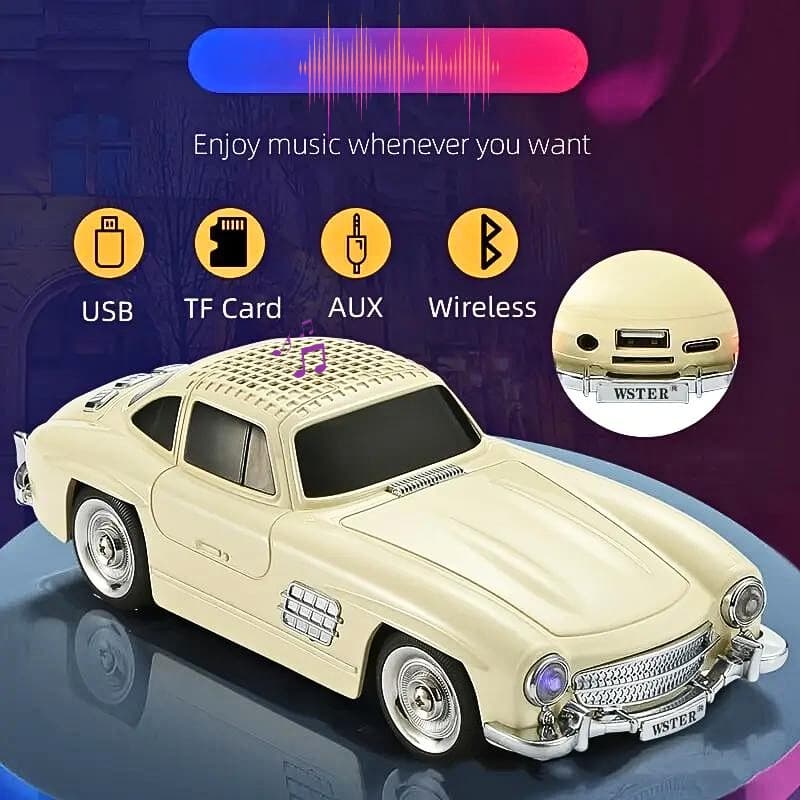 Haut-parleur audio Bluetooth sans fil En forme de Voiture Vintage , Carte mémoire , appels , AUX , Clé USB , FM RADIO — صورة 1
