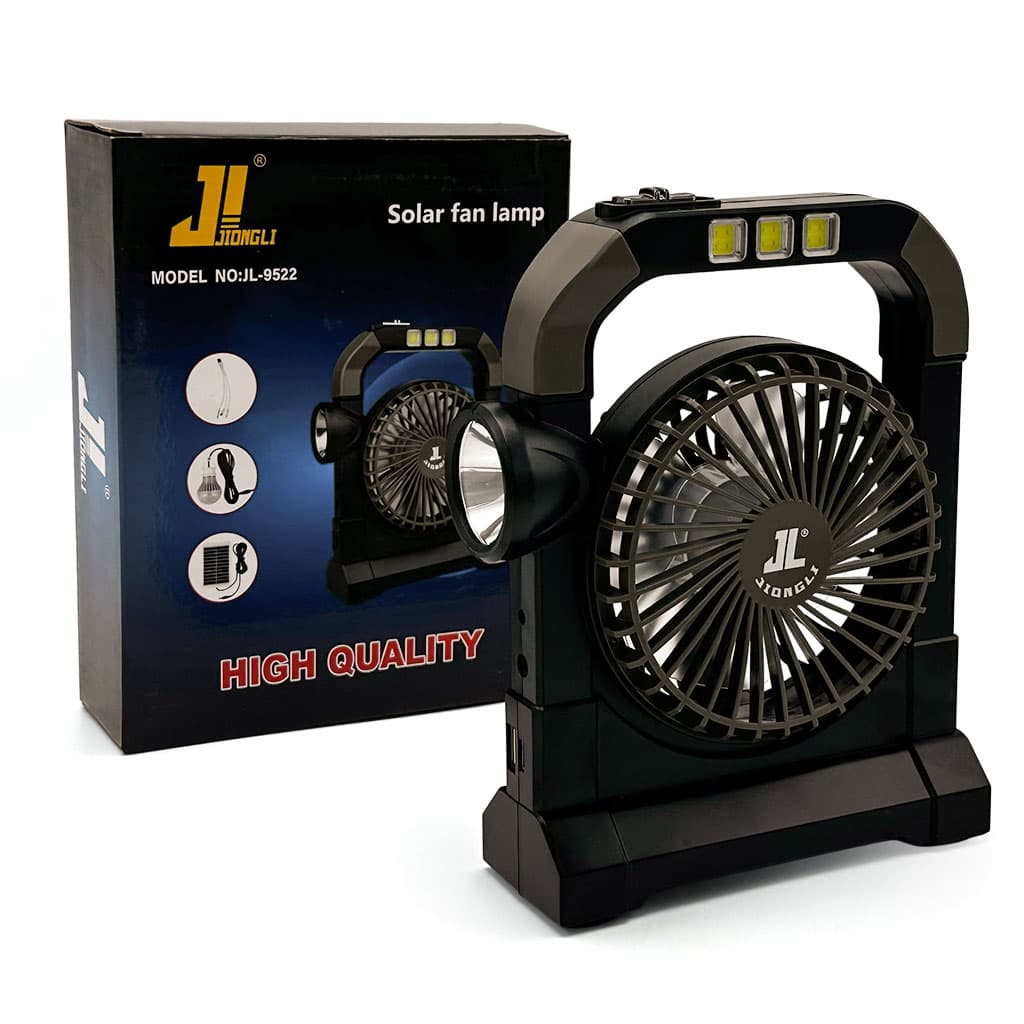 Ventilateur portable rechargeable avec lampe torche JL-9522 – مروحة محمولة مع مصباح — صورة 1