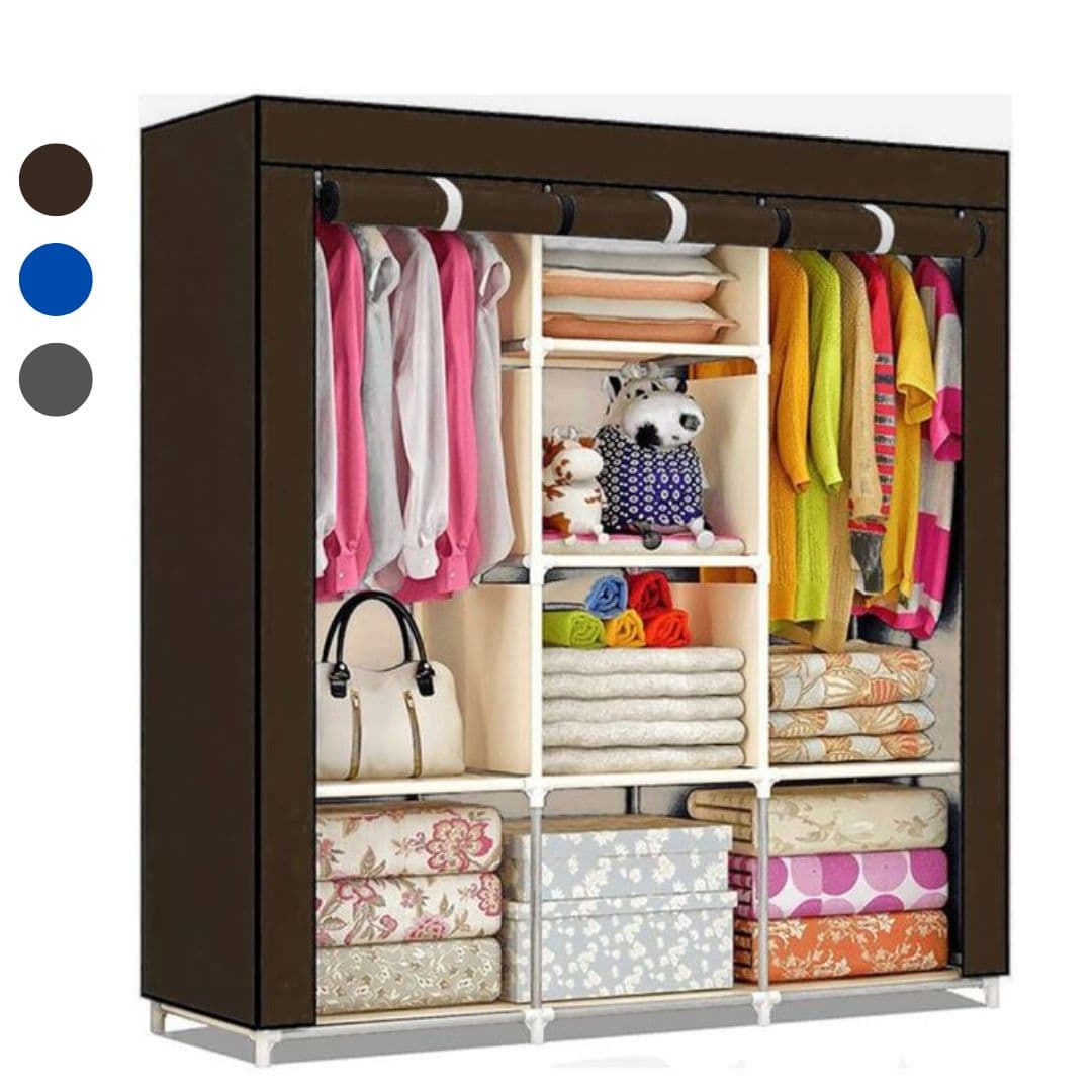Armoire De Rangement et Penderie 7 Étages Porte Cintres Et Rideau Anti-Poussière — صورة 1