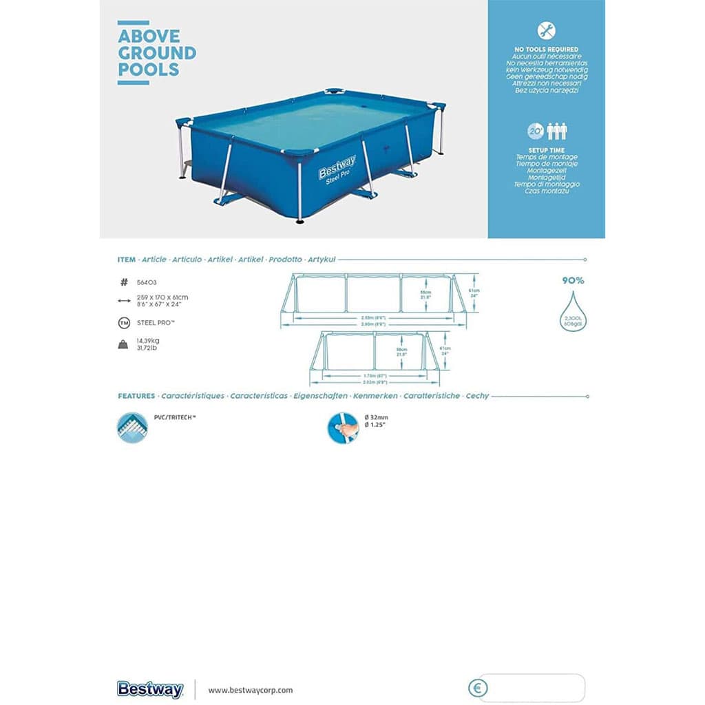 Steel Pro™ Piscine Rectangulaire 259 x 170 x 61cm Bestway 56403 — صورة 3