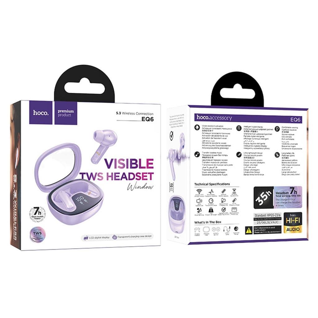 Écouteurs sans fil Bluetooth 5.3 HOCO EQ6 Purple – سماعات لاسلكية أصلية — صورة 7