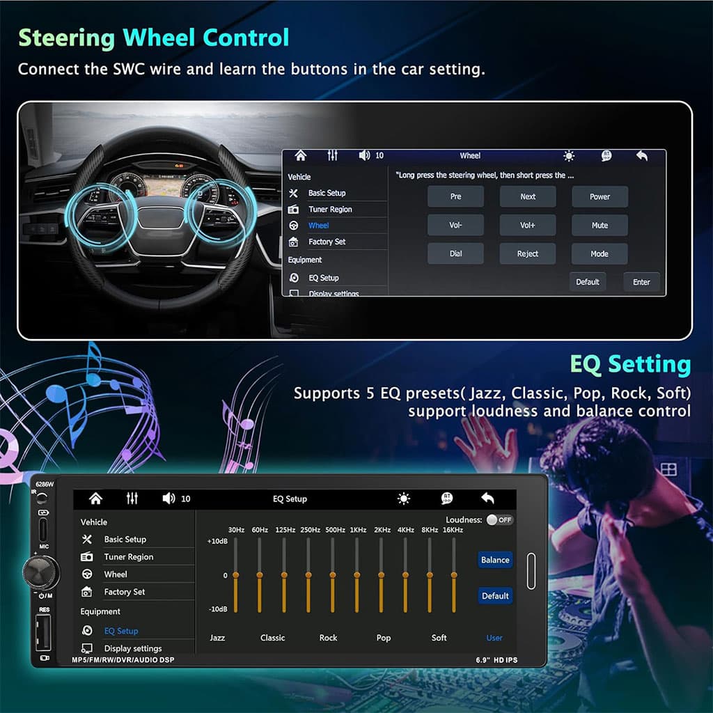 جهاز راديو سيارة لمسي | Autoradio 1 DIN 6.9 Pouces | CarPlay Wireless Android Auto — صورة 4