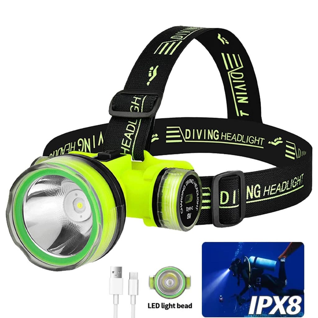 Lampe Frontale de Plongée Étanche et Rechargeable – مصباح غطس — صورة 1