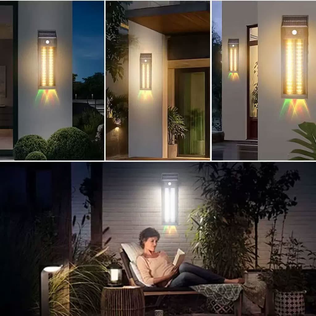 Lanterne Murale Solaire avec Lumière Colorées et Détecteur de Mouvements – مصباح خارجي يعمل بالطاقة الشمسية — صورة 3