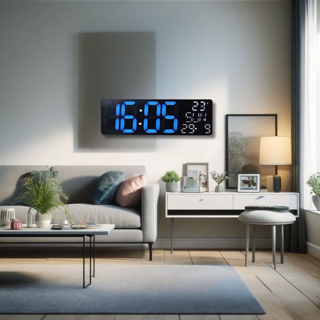 Horloge Numérique Murale et Table LED à Éclairage Bleu Inférieur – ساعة رقمية للحائط و المكتب بإضاءة سفلية زرقاء — صورة 6