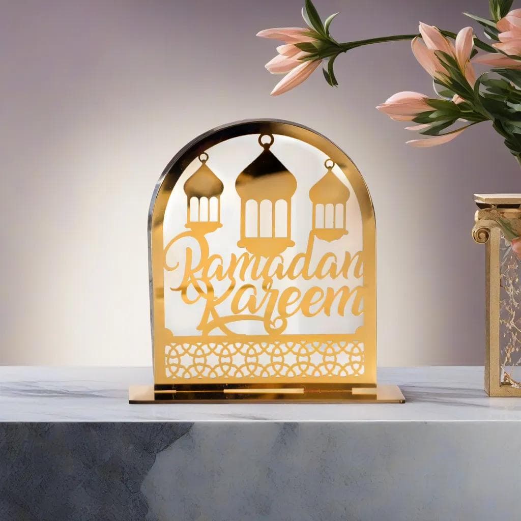 Ornements en acrylique Ramadan Kareem, lanterne étoile de lune dorée, décorations pour la maison زينة رمضان كريم أكريليك، فانوس نجمة القمر الذهبي — صورة 1