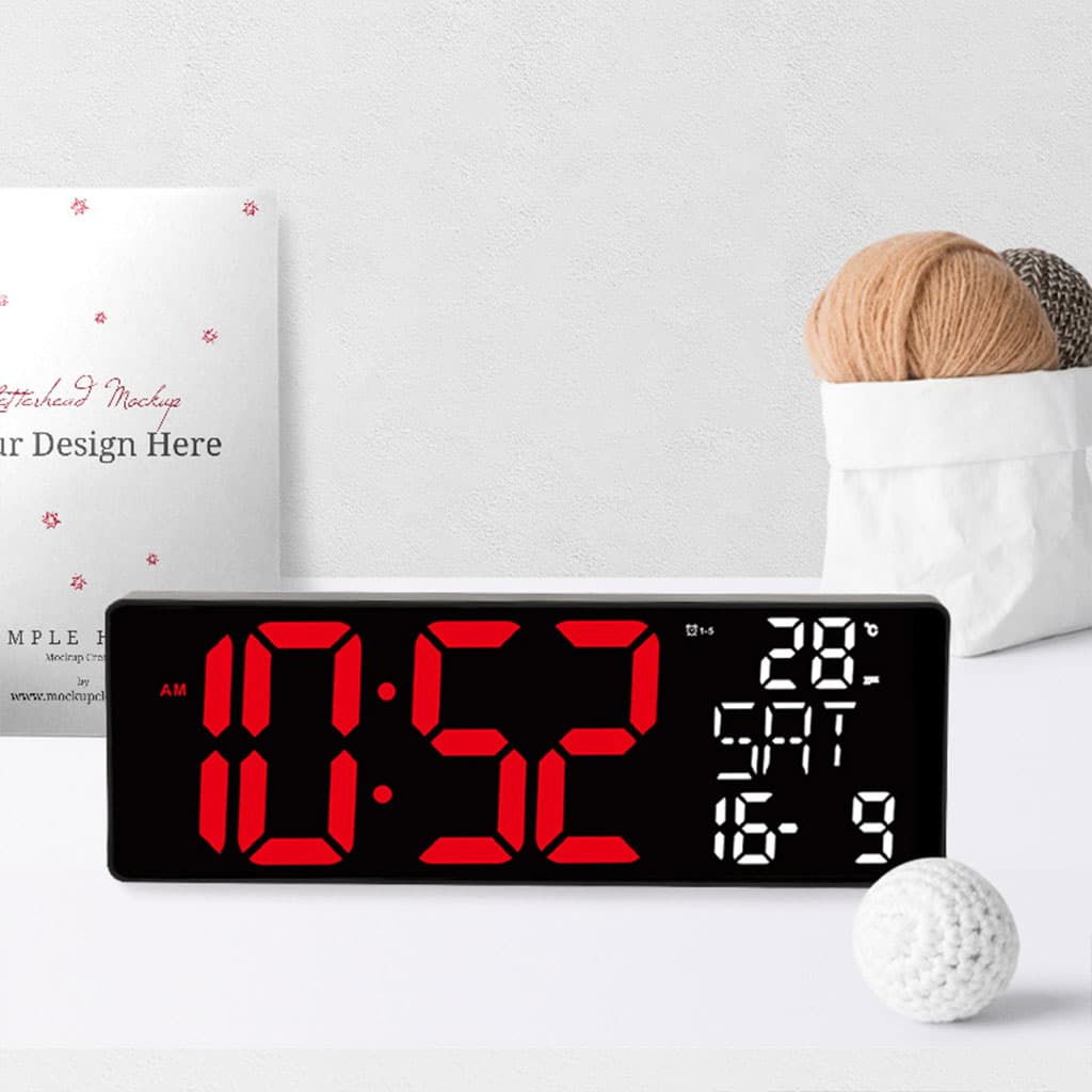Horloge Numérique Murale LED à Éclairage Inférieur – ساعة رقمية للحائط و المكتب بإضاءة سفلية — صورة 2