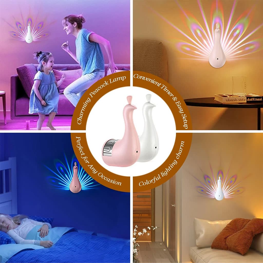 Applique murale en forme de paon 7 réglages de couleur avec télécommande – مصباح ديكور على شكل طائر الطاوس — صورة 5