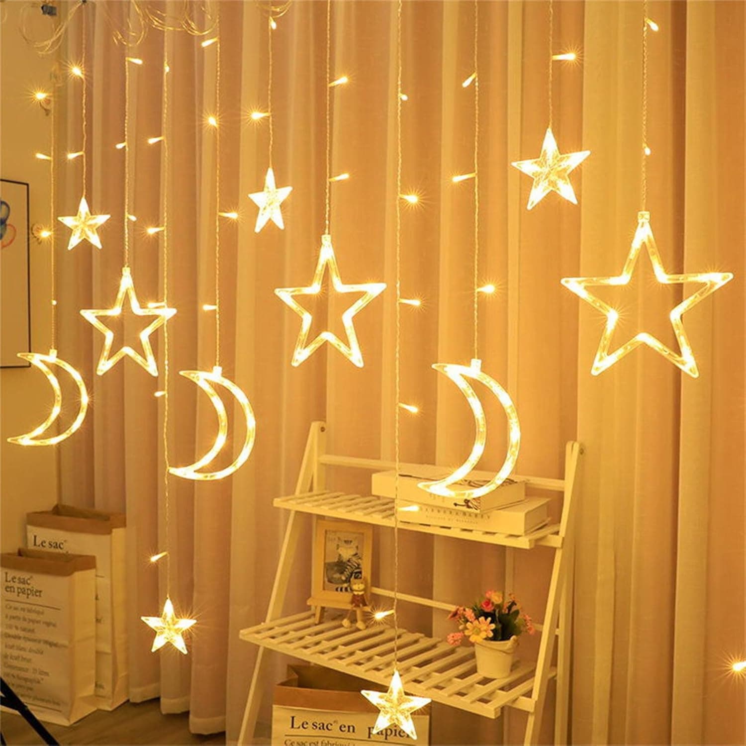 Guirlande LED Ramadan en Forme de Croissant et D’étoiles V3 – ستائر رمضانية مضيئة على شكل هلال ونجمة — صورة 1
