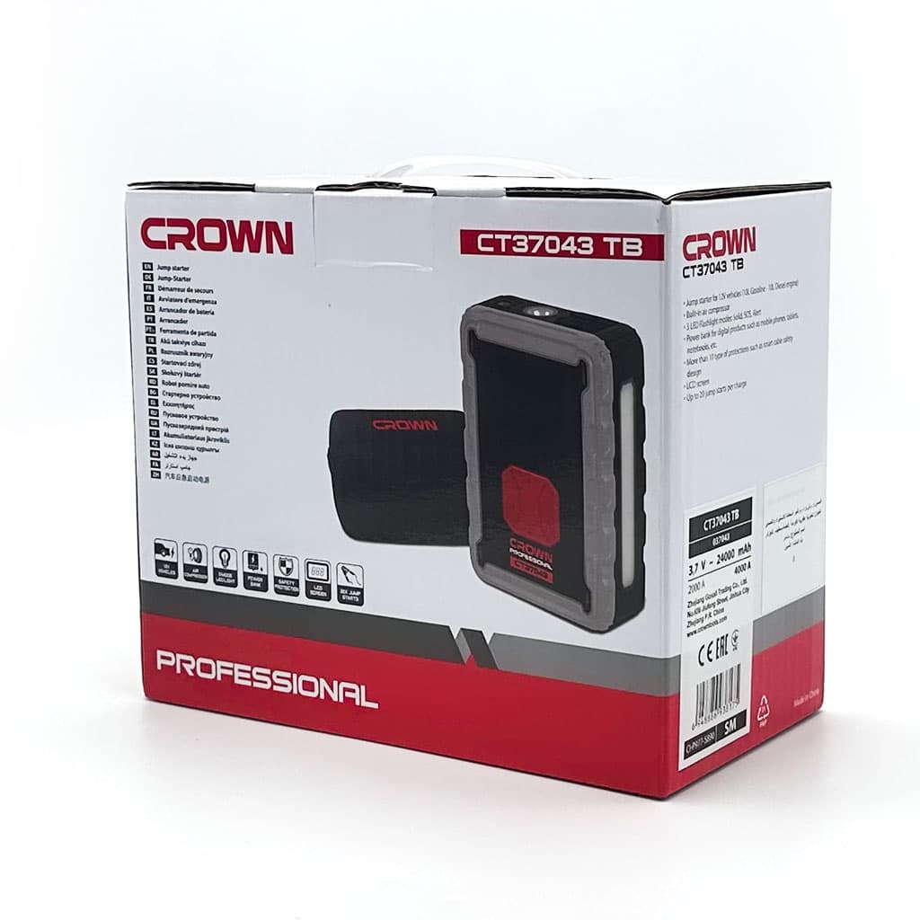 Compresseur De Voiture Avec Booster Batterie 24000mAh CROWN CT37043TB — صورة 3