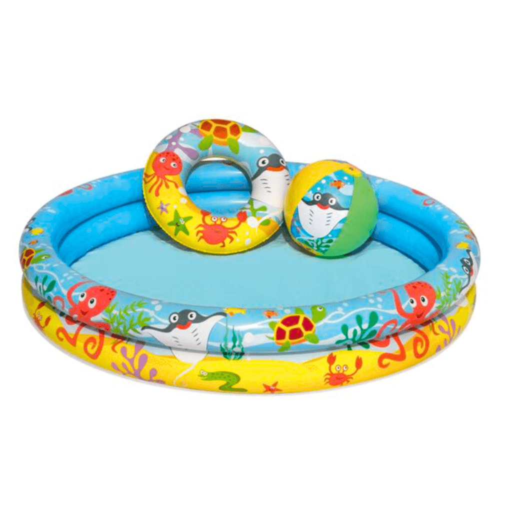 Piscine Ronde Gonflable Avec Bouée Et Ballon De Plage 122 x 20 cm Bestway  #51124 — صورة حقيقية 12