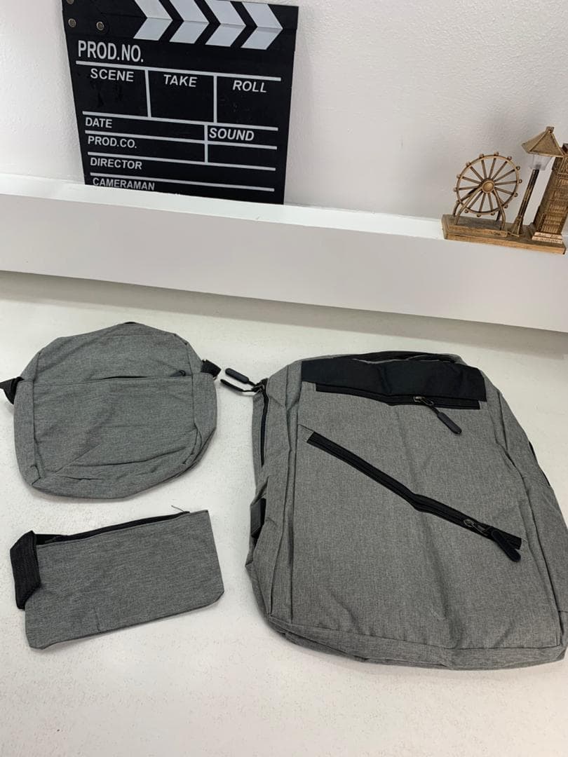 Sac à dos homme avec sac bandoulière et trousse 3en1 gris 127772-5 – محفظة ظهر رجالية 3 قطع رمادي — صورة حقيقية 2