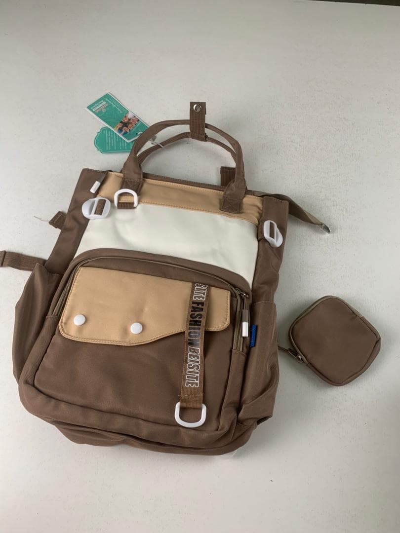 Ensemble de sacs d’école Kawai pour Enfants 2Pcs Avec Pochette Marron – محفظة 2 قطع كاواي مع محفظة صغيرة بني — صورة حقيقية 3