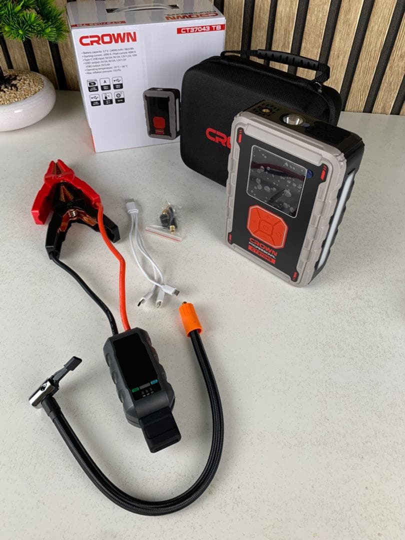 Compresseur De Voiture Avec Booster Batterie 24000mAh CROWN CT37043TB — صورة حقيقية 5