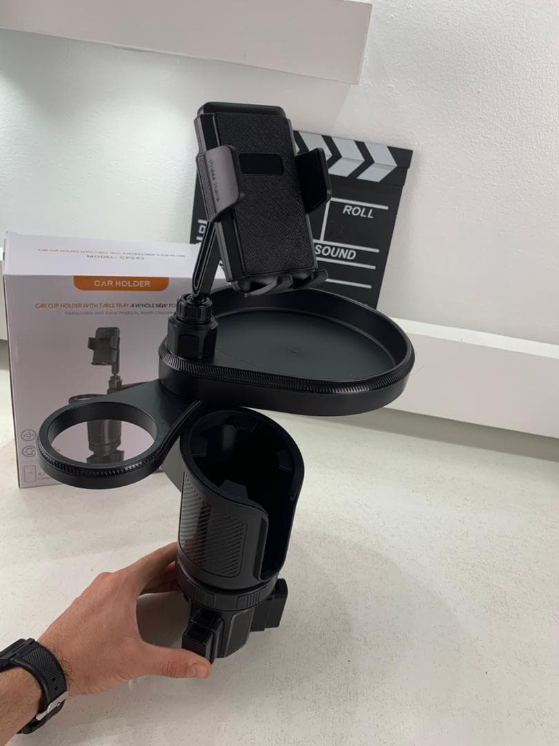Plateau extensible 4 en 1 avec support de téléphone pour voiture – حامل أغراض ومشروبات في السيارة — صورة حقيقية 10