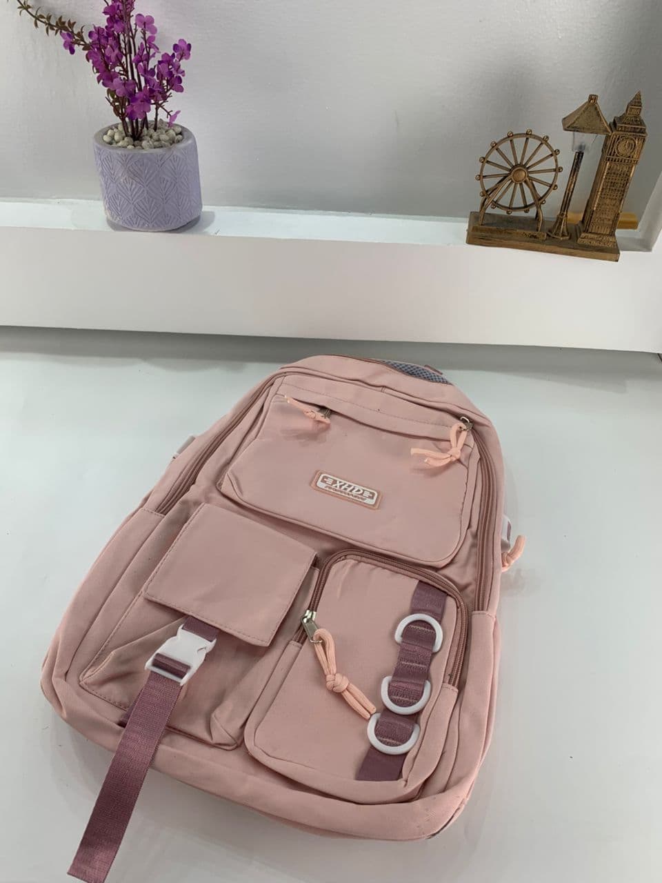 Sacs à dos d’école Style Décontracté XHD Rose – حقيبة ظهر مدرسية وردي — صورة حقيقية 4