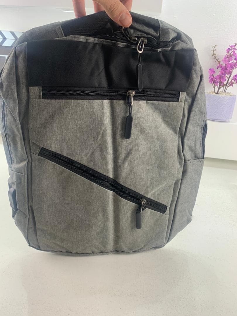 Sac à dos homme avec sac bandoulière et trousse 3en1 gris 127772-5 – محفظة ظهر رجالية 3 قطع رمادي — صورة حقيقية 3