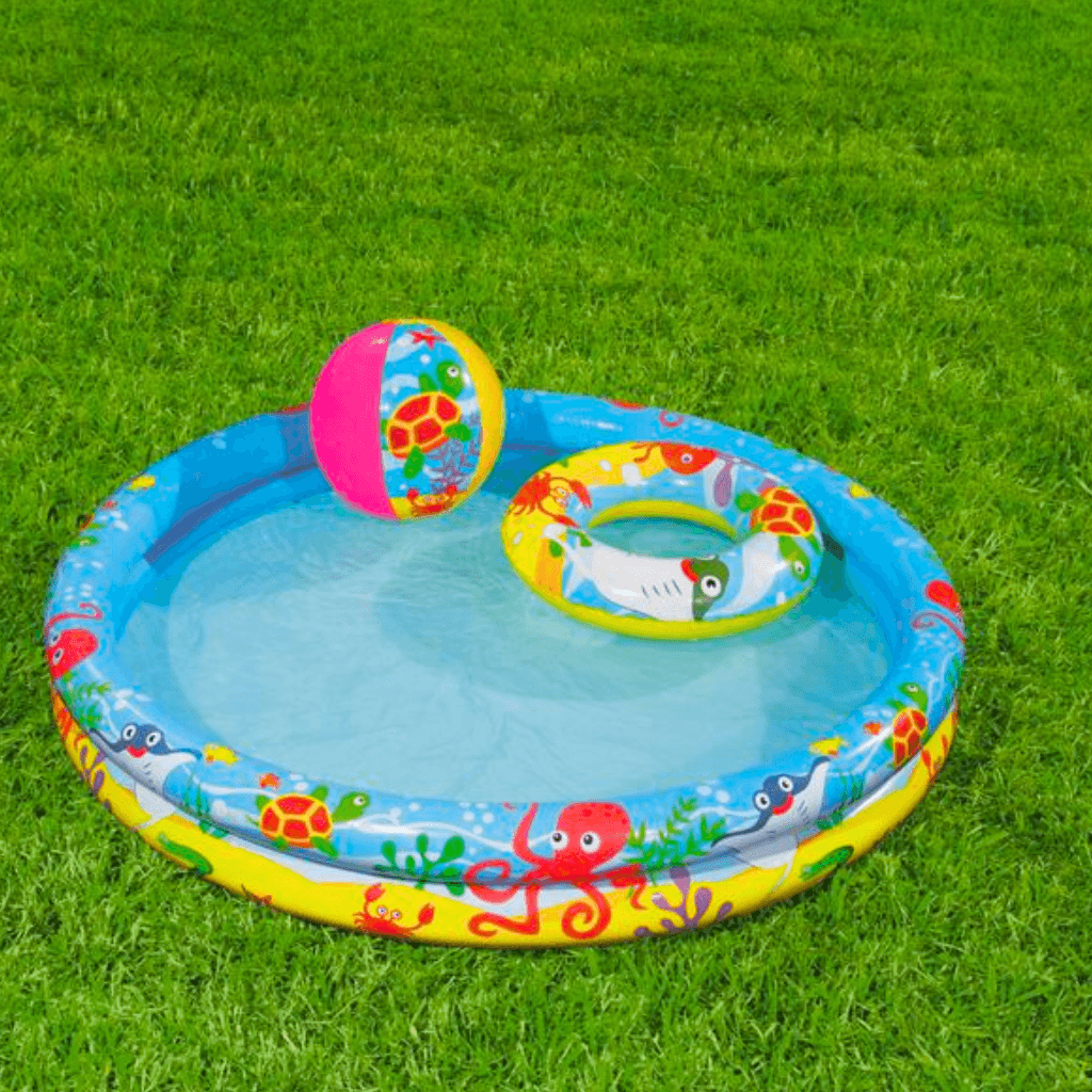 Piscine Ronde Gonflable Avec Bouée Et Ballon De Plage 122 x 20 cm Bestway  #51124 — صورة حقيقية 11