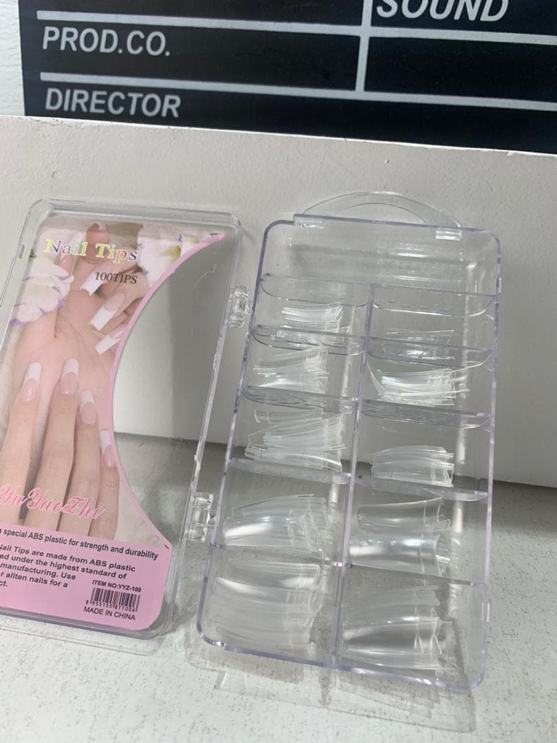 100PCS faux ongles carrés transparents professionnels en acrylique – طقم أظافر صناعية — صورة حقيقية 7