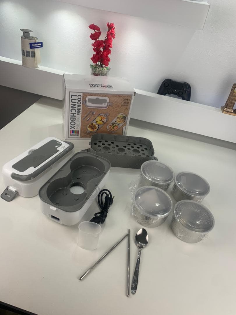 Boîte à Lunch Électrique Portable avec 2 Récipients Amovibles en Acier Inoxydable – علبة تسخين طعام — صورة حقيقية 10