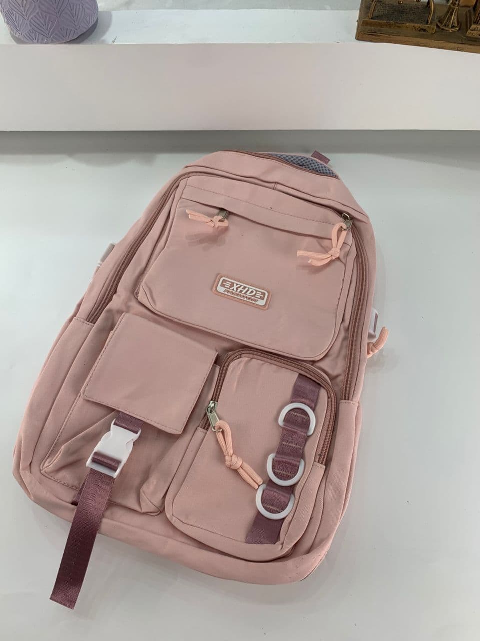 Sacs à dos d’école Style Décontracté XHD Rose – حقيبة ظهر مدرسية وردي — صورة حقيقية 5