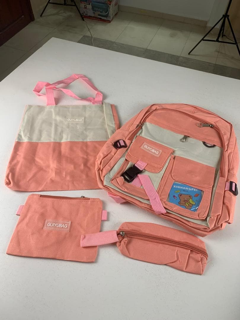 Ensemble de sacs d’école Kawai pour adolescents 4Pcs Guiyu V3 Rose – محفظة 4 قطع كاواي وردي — صورة حقيقية 4