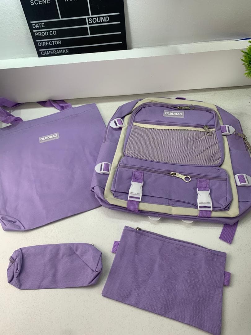 Ensemble de sacs d’école Kawai pour adolescents 4Pcs V3 CLBD Mauve – محفظة 4 قطع كاواي بنفسجي — صورة حقيقية 5