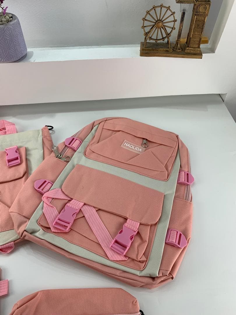 Ensemble de sacs d’école Kawai pour adolescents 4Pcs HAOLIDA V2 Rose – محفظة 4 قطع كاواي وردي — صورة حقيقية 5