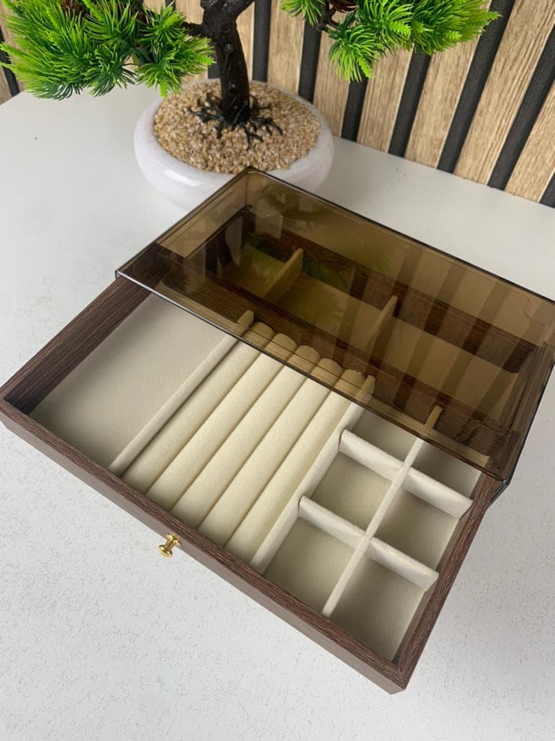 Coffret à bijoux en bois à 3 niveaux très élégant couleur noyer – علبة تنظيم المجوهرات — صورة حقيقية 8