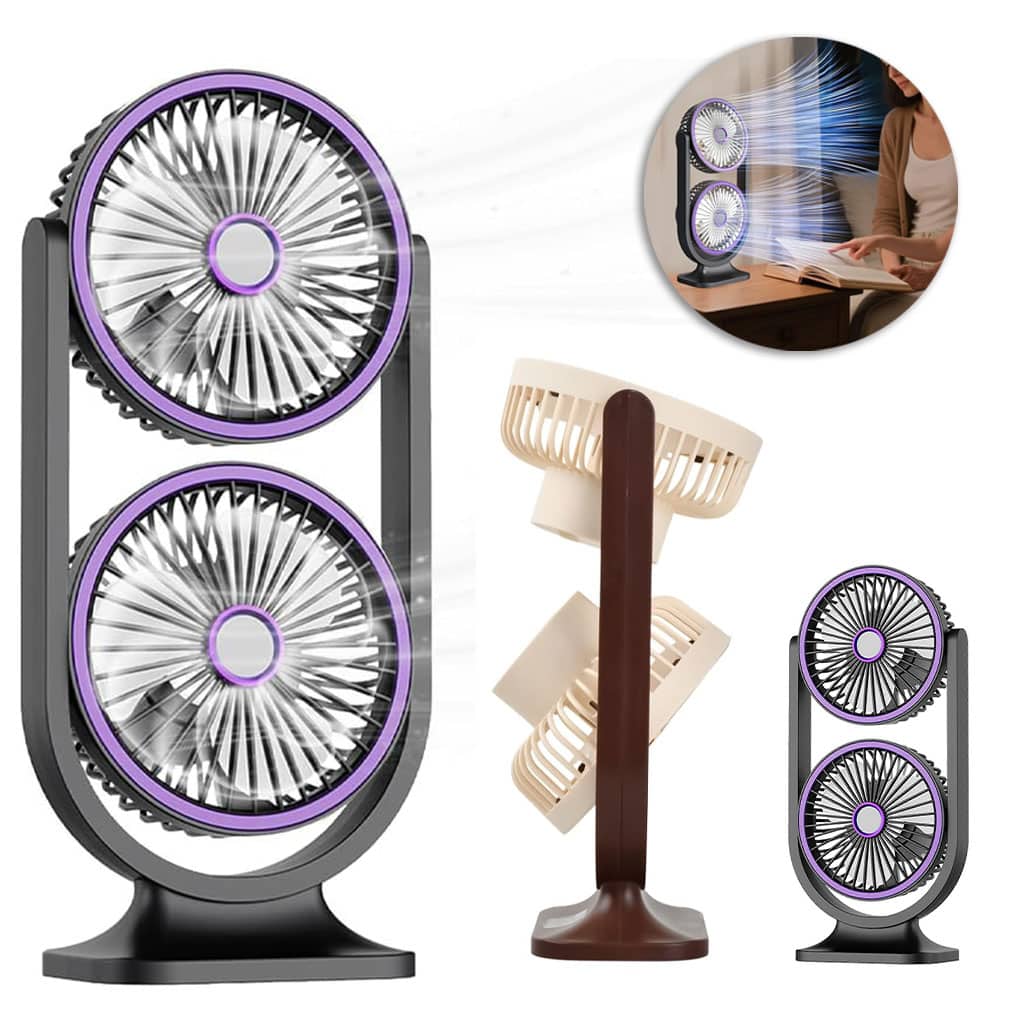 Ventilateur de Bureau Double Tête Rechargeable USB - مروحة المكتب المكتبية المزدوجة بـ 3 سرعات