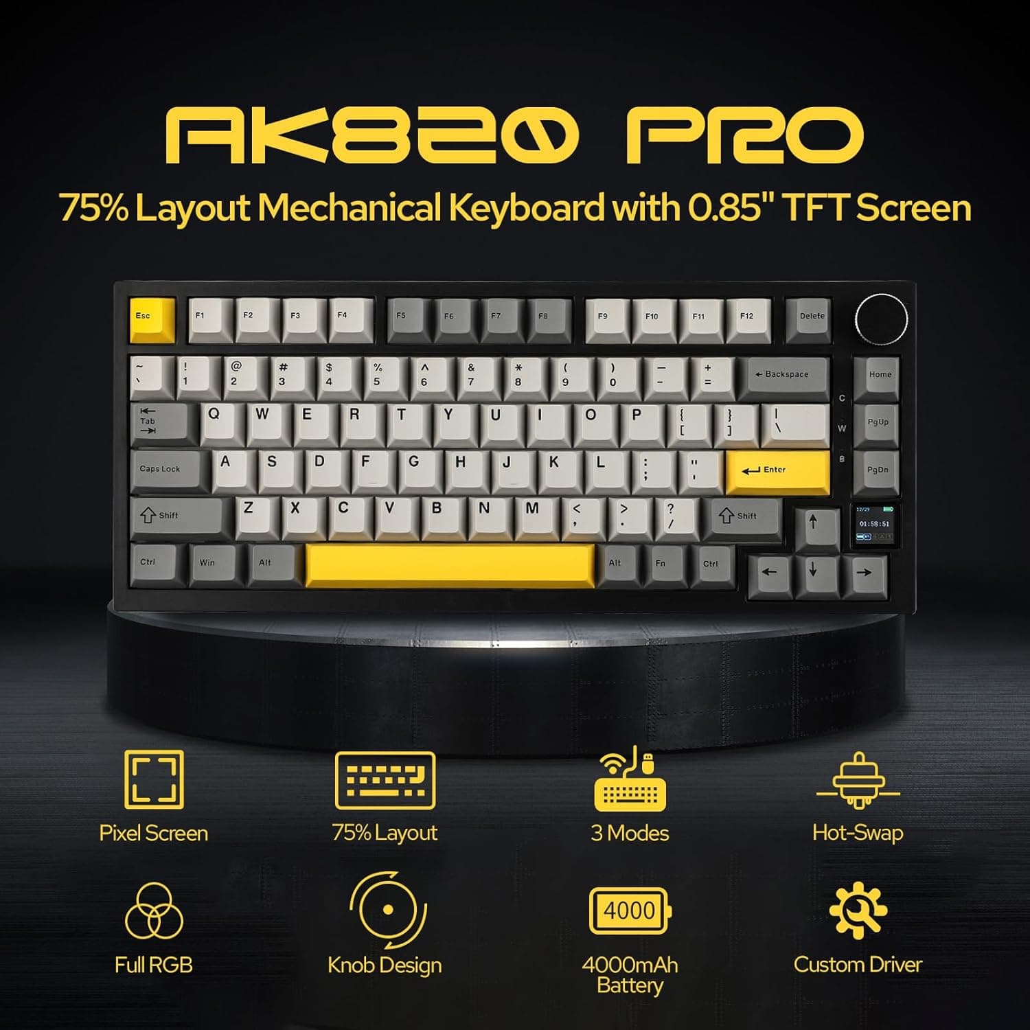 Clavier Mécanique Ajazz AK820 Pro Black avec Écran TFT et Structure Gasket - لوحة مفاتيح ميكانيكية - صورة 5