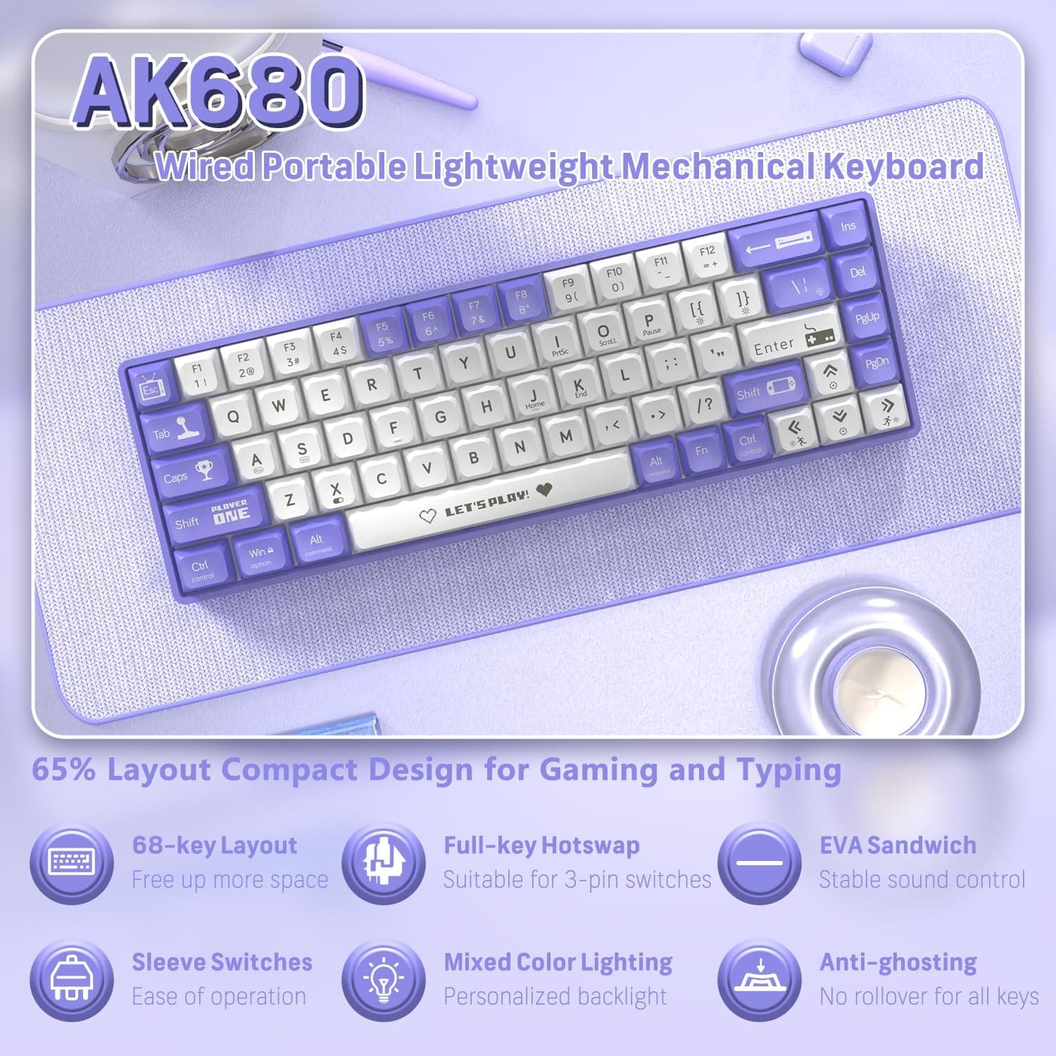 Clavier Mécanique Gaming 65% Compact Filaire avec Hotswap et Rétroéclairage Rainbow - لوحة مفاتيح ميكانيكية - صورة 2