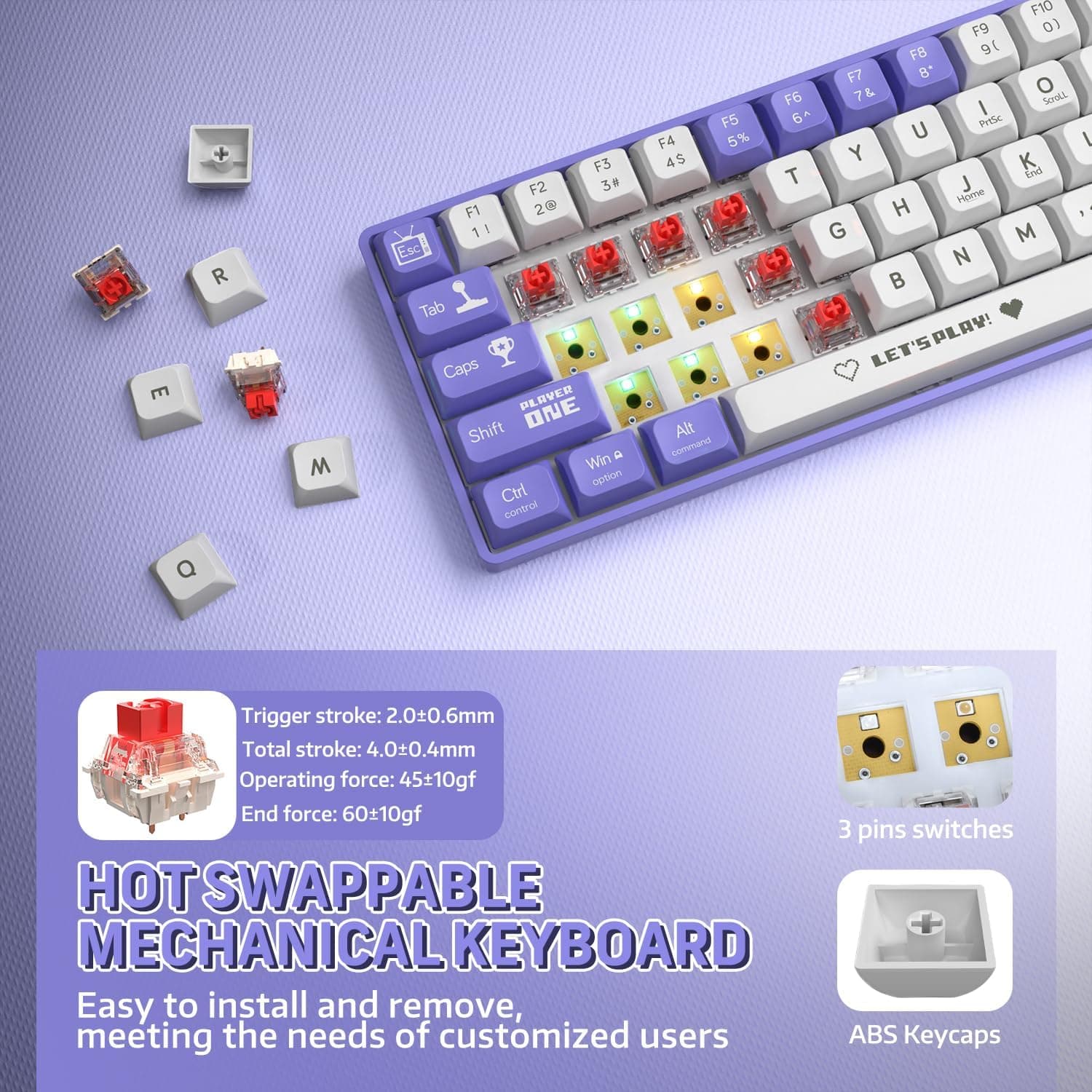 Clavier Mécanique Gaming 65% Compact Filaire avec Hotswap et Rétroéclairage Rainbow - لوحة مفاتيح ميكانيكية - صورة 4