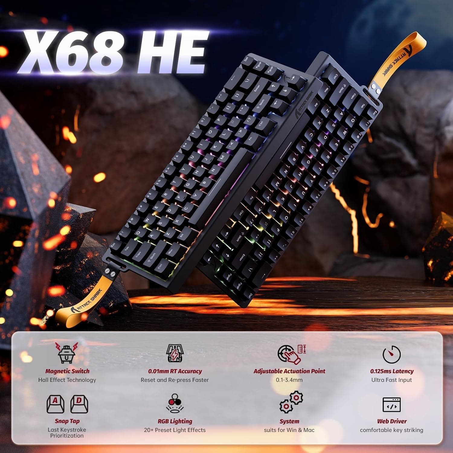 Clavier Gaming Magnétique ATTACK SHARK X68HE 60% avec Rapid Trigger et 8000Hz - لوحة مفاتيح المغناطيسية - صورة 12